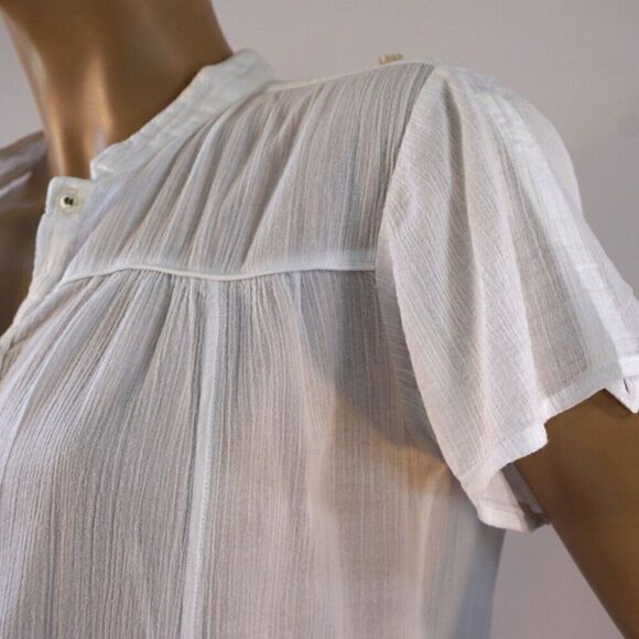 DKNY Jeans White Tunic Top Sz M Light Cotton Half Button Pockets - Picture 5 of 13